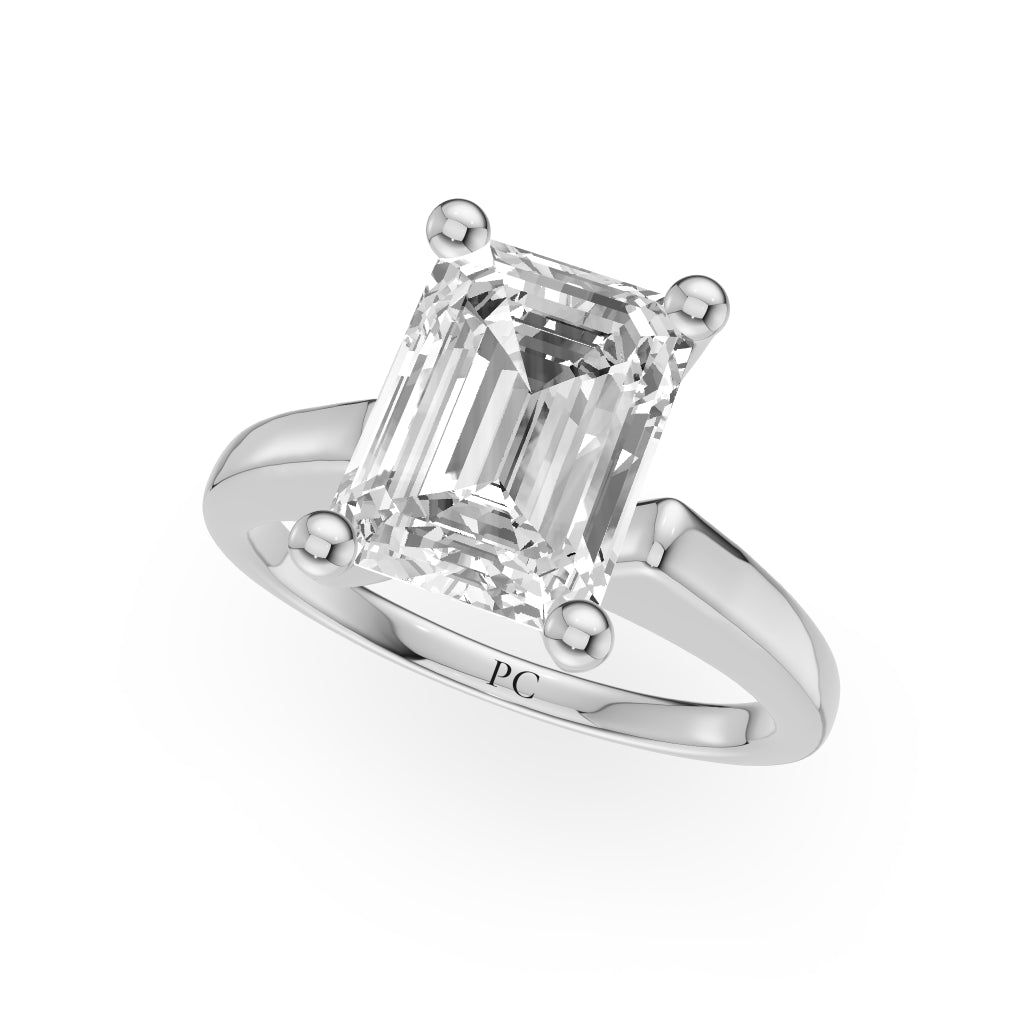 Grandeur Solitaire Engagement Rings in Emerald White Gold