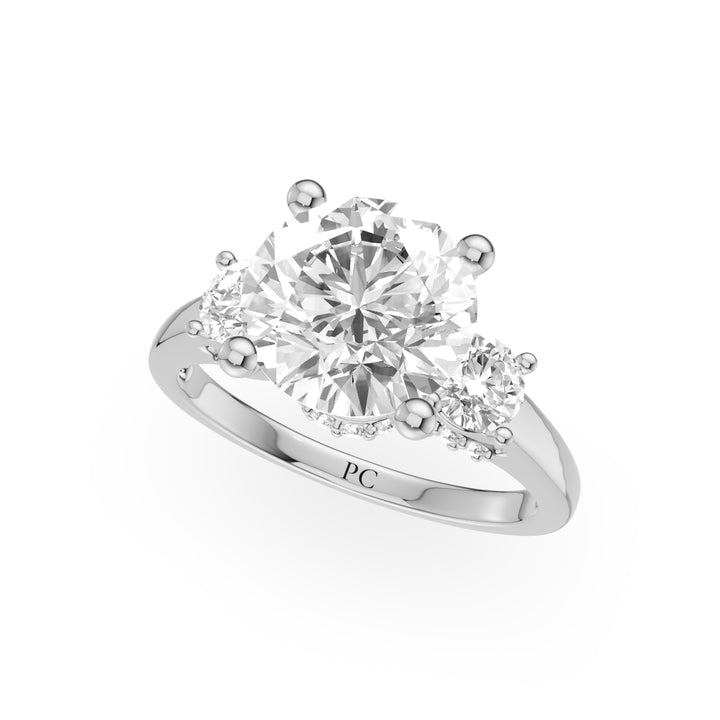 Straw Three Stone With Hidden Haloengagement Ring in Round White Gold