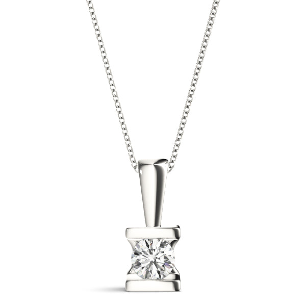 Tulip Half Bezel Solitaire Pendant in White Gold