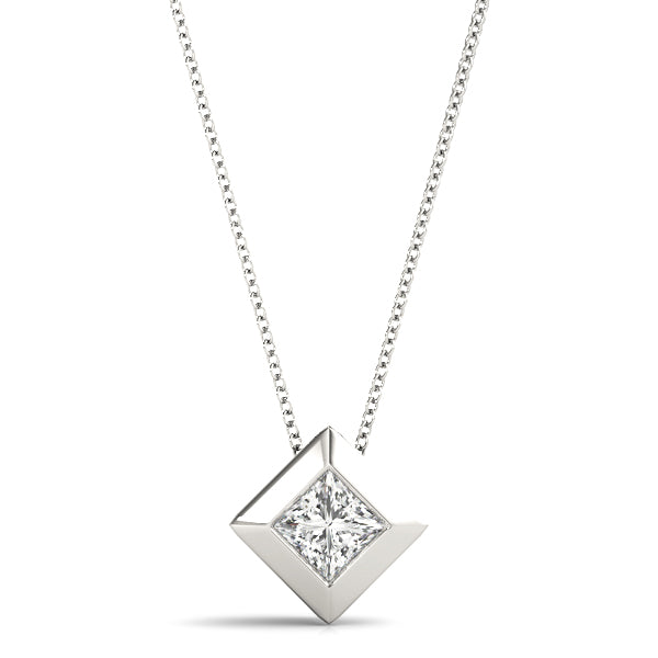 Tara Bezel Princess Solitaire Pendant in White Gold
