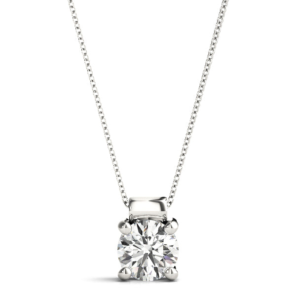 Jake Round Solitaire Pendant in White Gold
