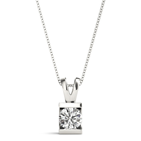 Trency Half Bezel Solitaire Pendant in White Gold