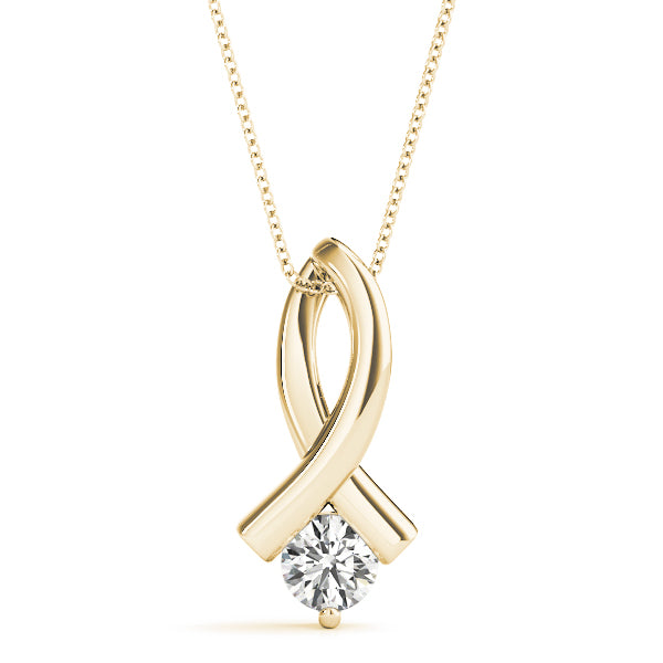 Coby Ribbon With Round Solitaire Pendant in 10K Yellow Gold