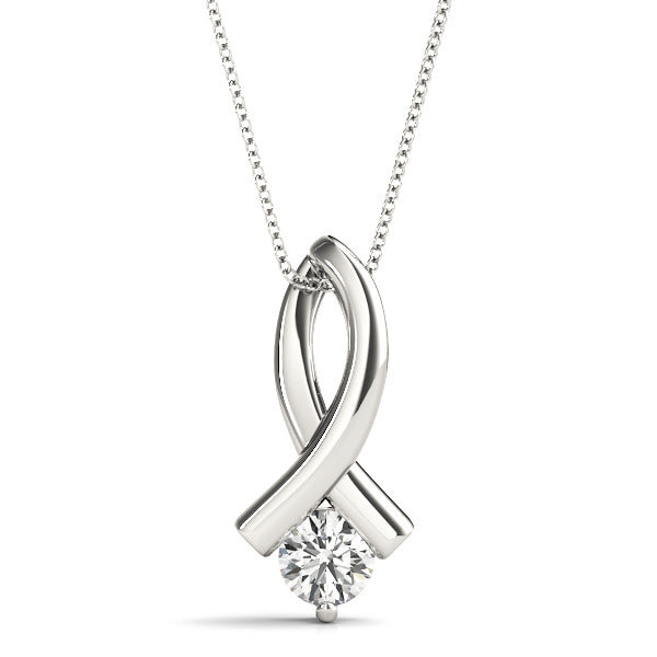 Coby Ribbon With Round Solitaire Pendant in Platinum