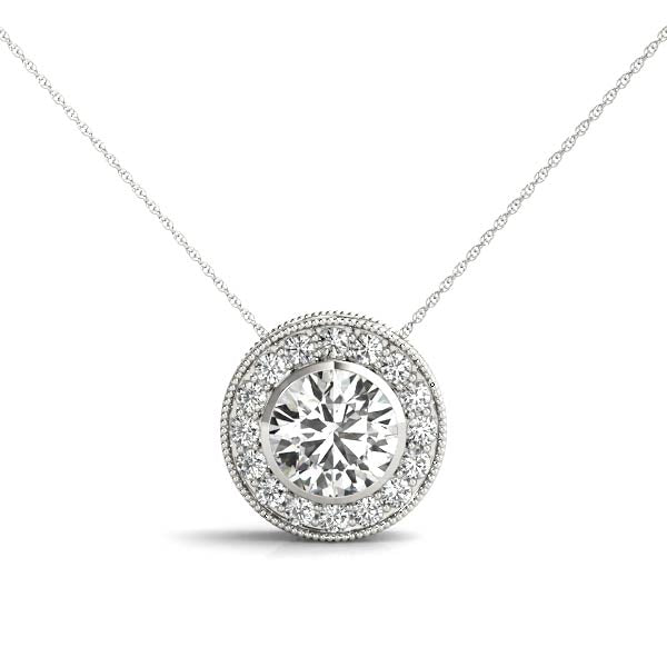 Henal Round Bezel Halo Pendant in Platinum