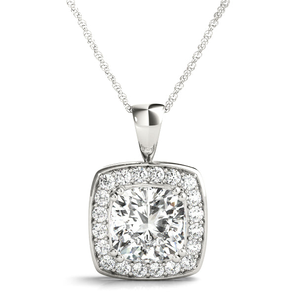 Violet Cushion Halo Pendant in White Gold