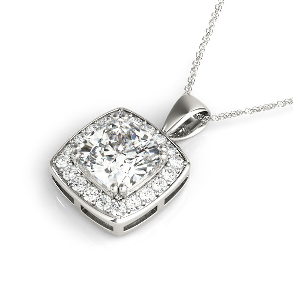 Violet Cushion Halo Pendant in Platinum