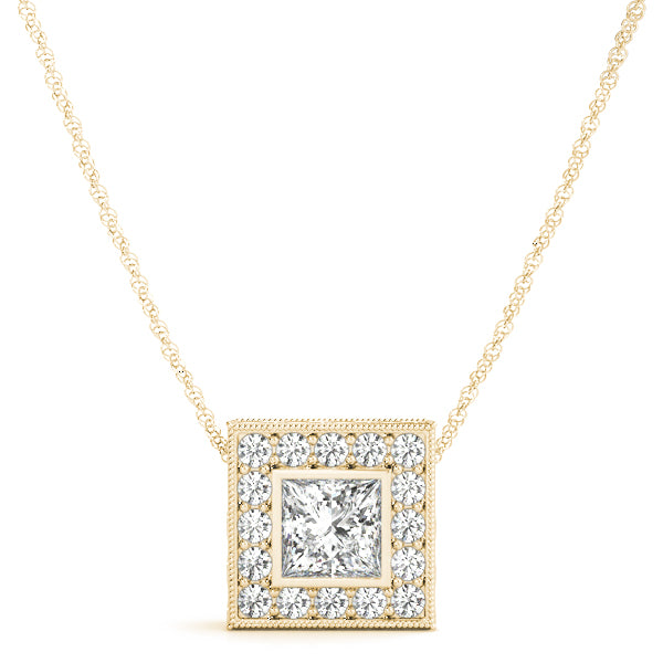 Purple Bezel Princess Halo Pendant in 10K Yellow Gold