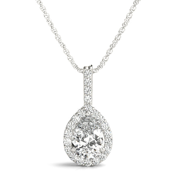 Iva Pear Halo Pendant in White Gold