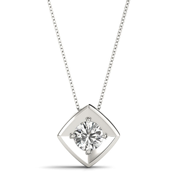 Quint Bezel Solitaire Pendant in White Gold