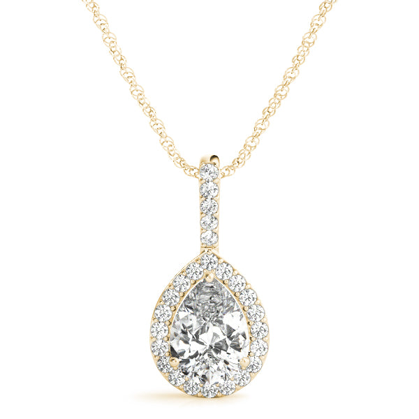 Rare Pear Halo Pendant in 10K Yellow Gold