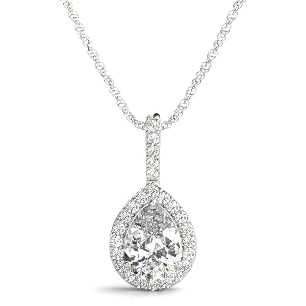 Rare Pear Halo Pendant in Platinum