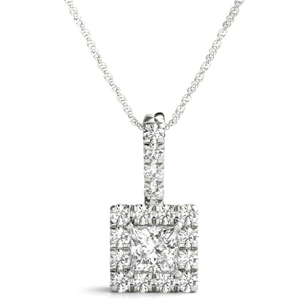 Kattey Princess Halo Pendant in White Gold