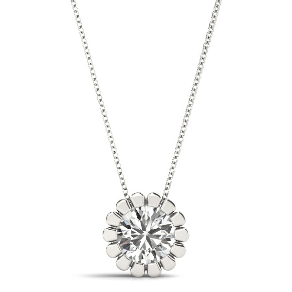 Zara Solitaire Flower Shaped Pendant in White Gold