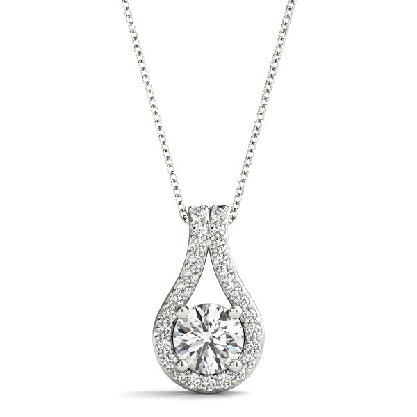 Natt Tear-shaped Round Halo Pendant in White Gold
