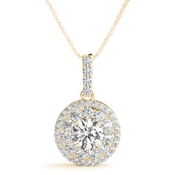 Erry Round Double Halo Drop Pendant in 10K Yellow Gold