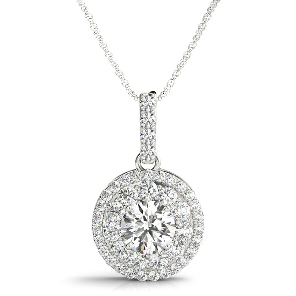 Erry Round Double Halo Drop Pendant in Platinum