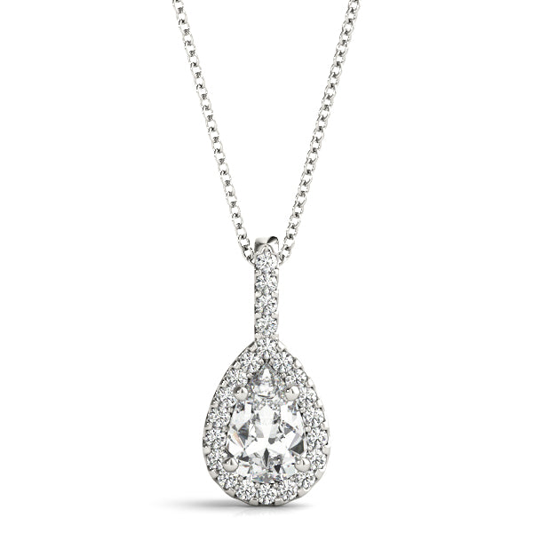 Amore Pear Halo Pendant in White Gold