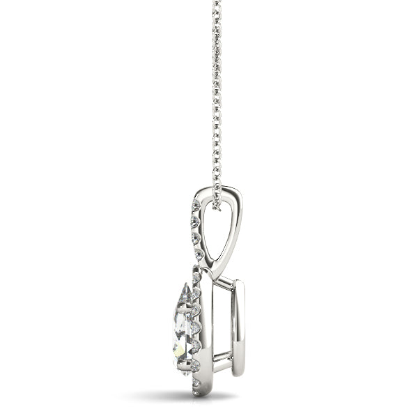 Amore Pear Halo Pendant in Platinum
