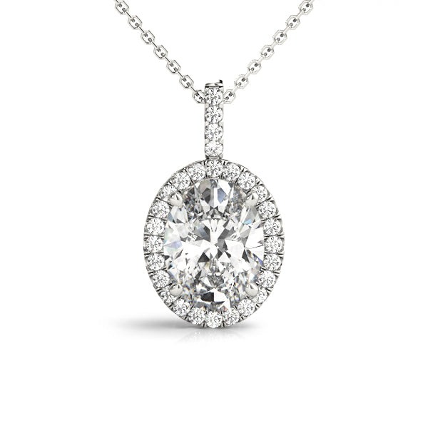 Bloom Oval Halo Pendant in Platinum