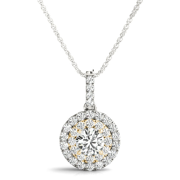 Sau Round Double Halo Pendant in 10K Yellow Gold