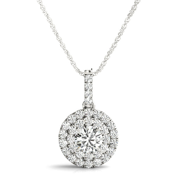 Sau Round Double Halo Pendant in Platinum