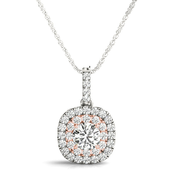 Floral Round Double Halo Pendant in 10K Rose Gold