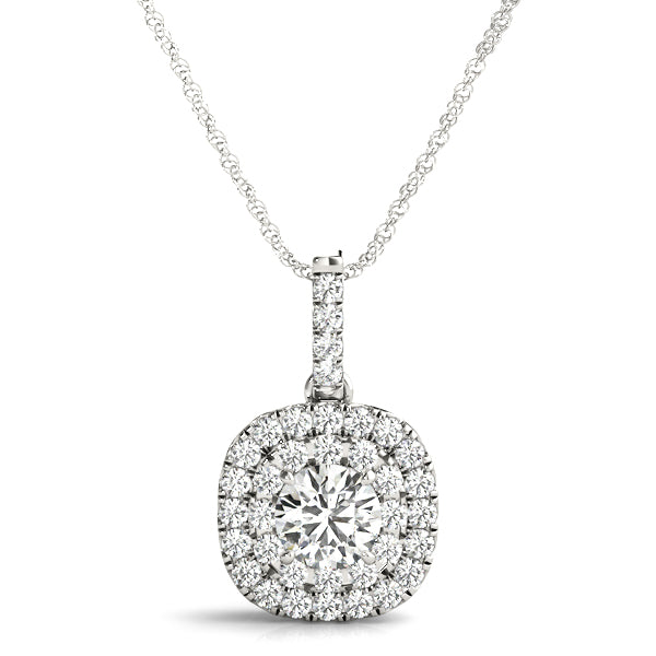 Floral Round Double Halo Pendant in Platinum