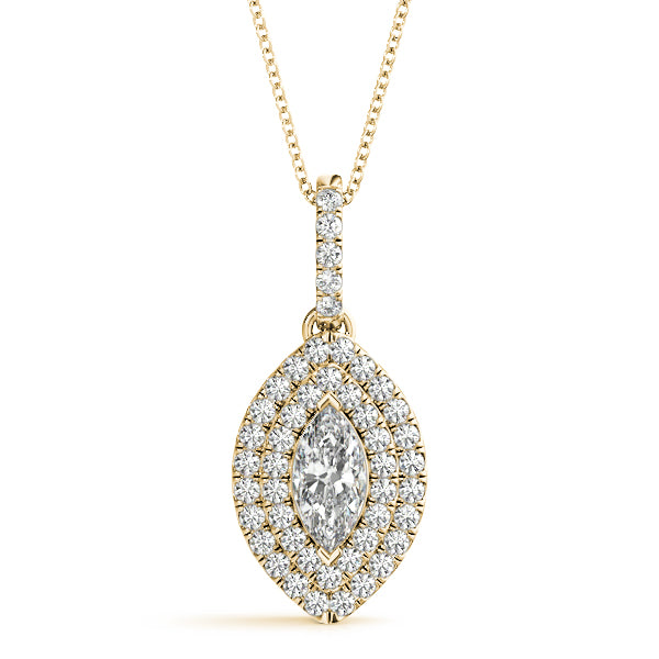 Creta Marquise Double Halo Pendant in 10K Yellow Gold