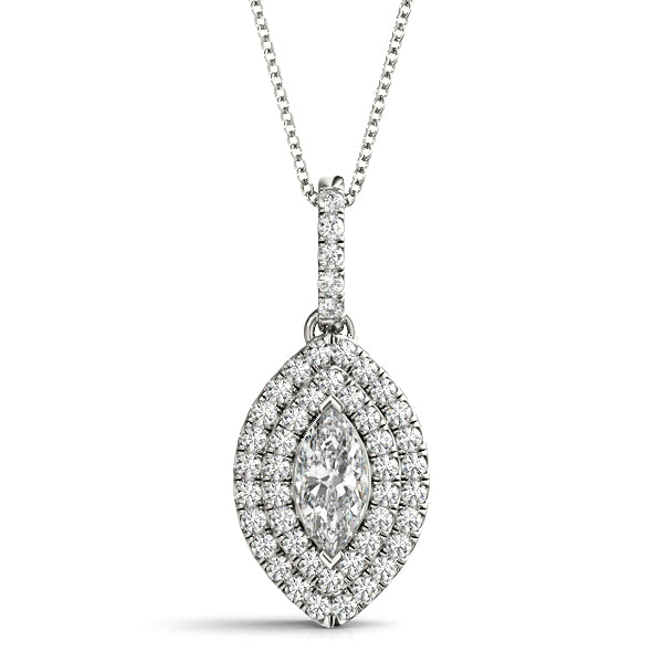 Creta Marquise Double Halo Pendant in Platinum