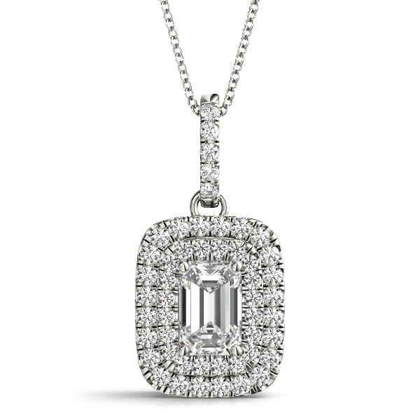 Aria Emerald Double Halo Pendant in White Gold
