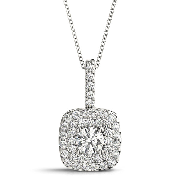 Classic Round Double Halo Pendant in Platinum