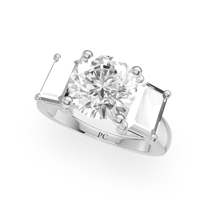 Kinslee Three Stone Engagement Ring in Round White Gold