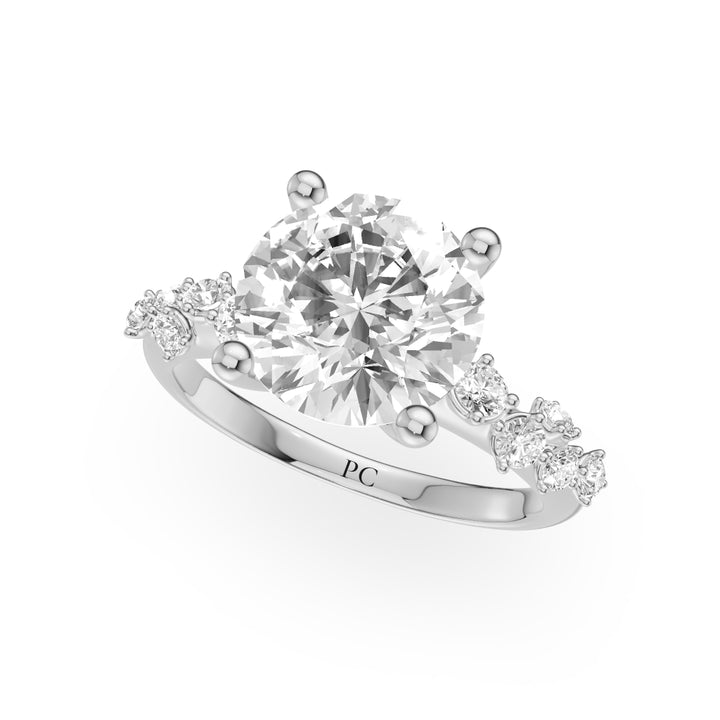 Sara Side Stone Engagement Ring in Round White Gold