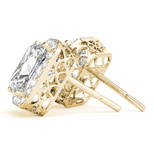 Arora Emerald Halo Studs Earrings in Yellow Gold