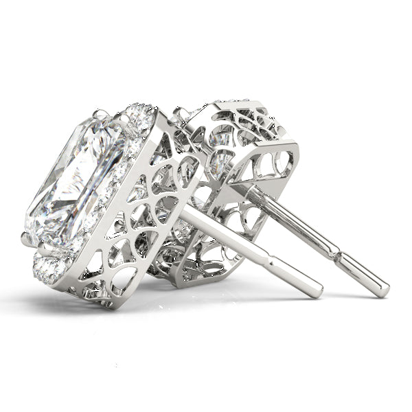 Arora Emerald Halo Studs Earrings in Platinum