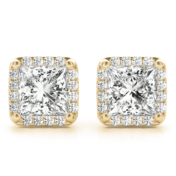 Madrid Princess Halo Studs Earrings in 10K Yellow Gold