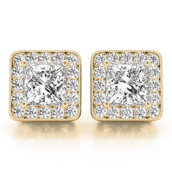 Ingrid Princess Bezel Halo Studs Earrings in Yellow Gold