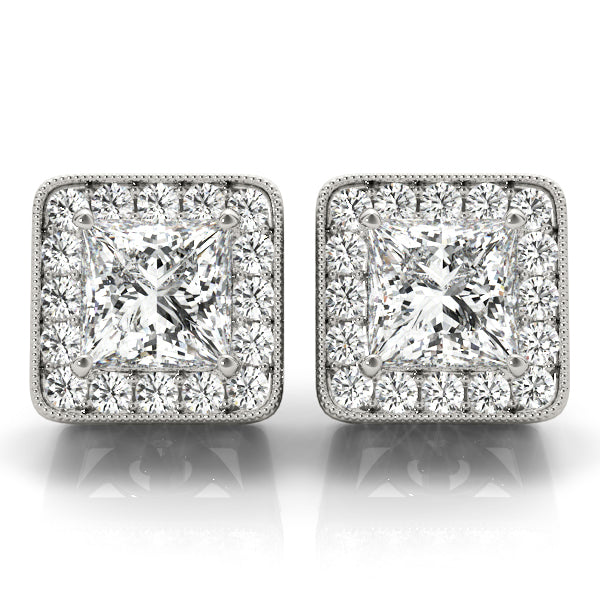 Ingrid Princess Bezel Halo Studs Earrings in Platinum