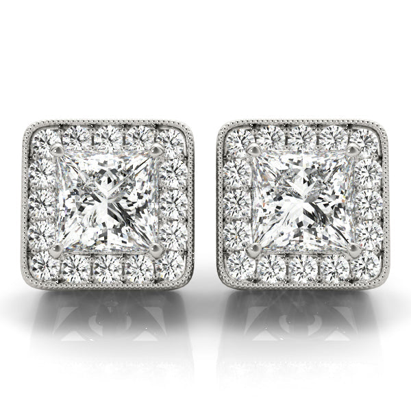 Ingrid Princess Bezel Halo Studs Earrings