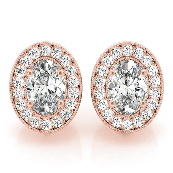 Cleo Oval Halo Studs Earrings in 10K Rose Gold