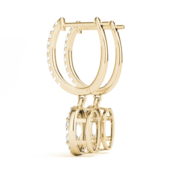 Neyda Hoop With Oval Halo Drop Earrings in Yellow Gold