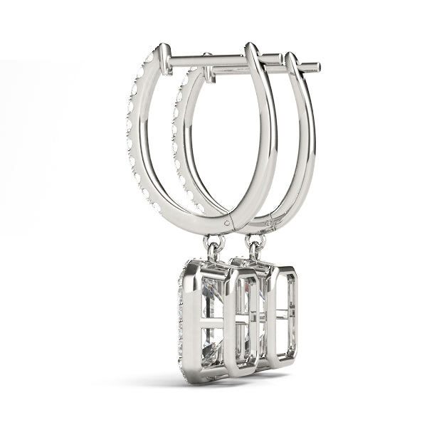 Eden Hoop With Emerald Halo Drop Earrings in Platinum