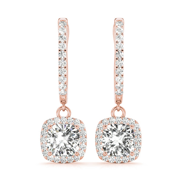 Aston Hoop With Halo Drop Earrings in 10K Rose Gold