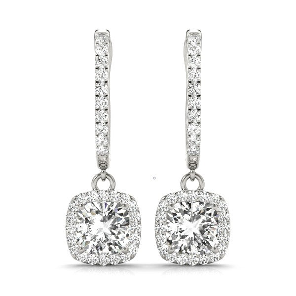 Aston Hoop With Halo Drop Earrings in Cushion Platinum