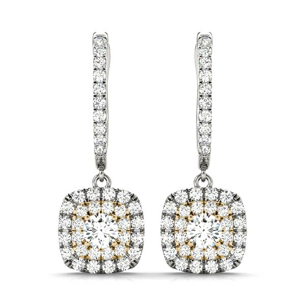 May Hoop With Halo Drop Earrings in 10K Yellow Gold