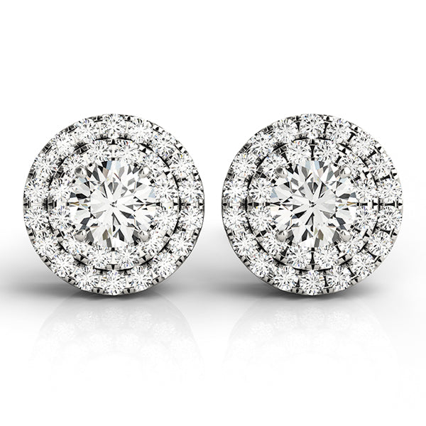 Maria Round Double Halo Studs Earrings in Platinum