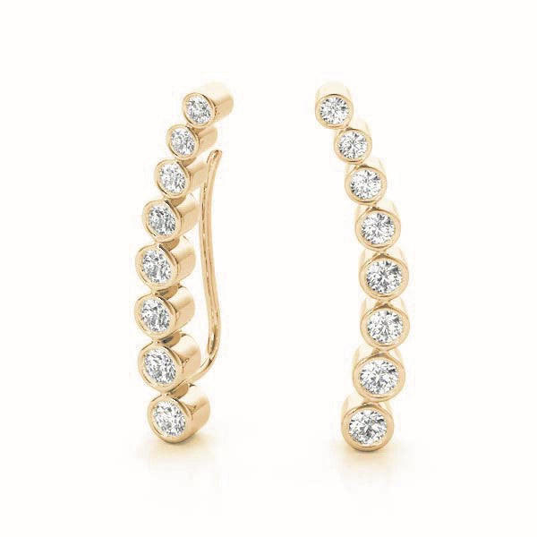 Purple Bezel Climber Earrings in 10K Yellow Gold