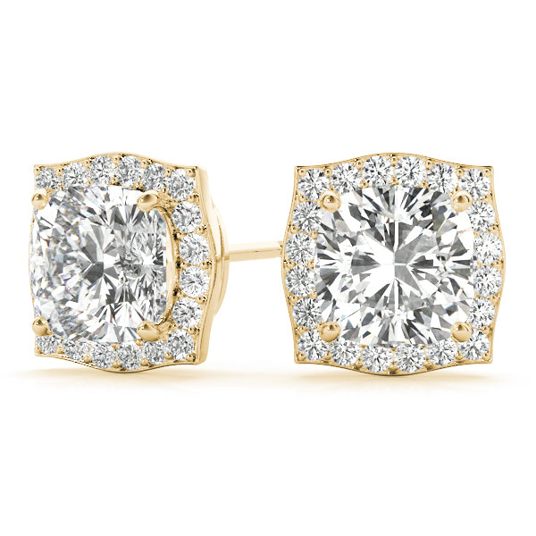 Rare Round Halo Studs Earrings in 10K Yellow Gold