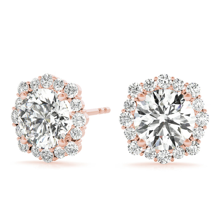 Knight Round Halo Studs Earrings in 10K Rose Gold